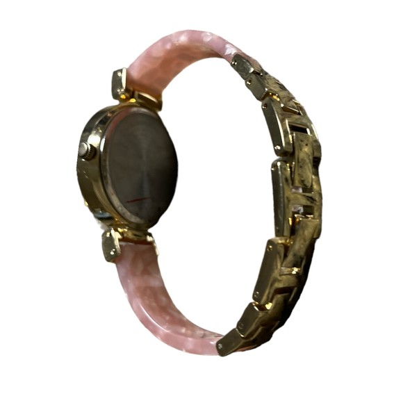 Pink Watch Accutime Marbleized Resin Gold Stainless Steel Diamonds - Picture 7 of 8